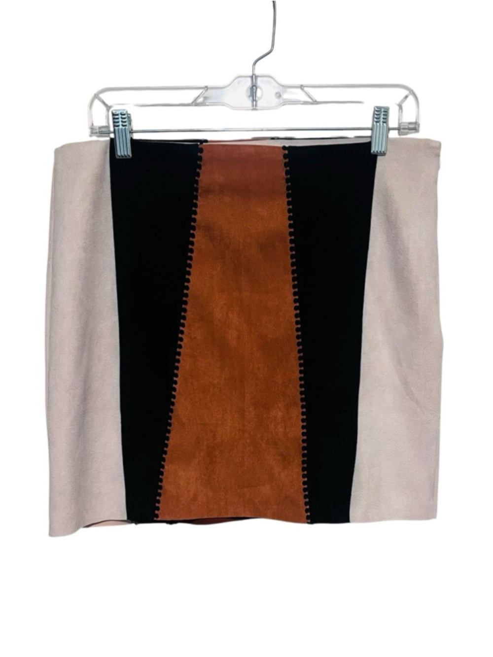 NWT Le Lis Colorblock Mini Skirt Large Black Tan Cream Faux Suede Western Boho